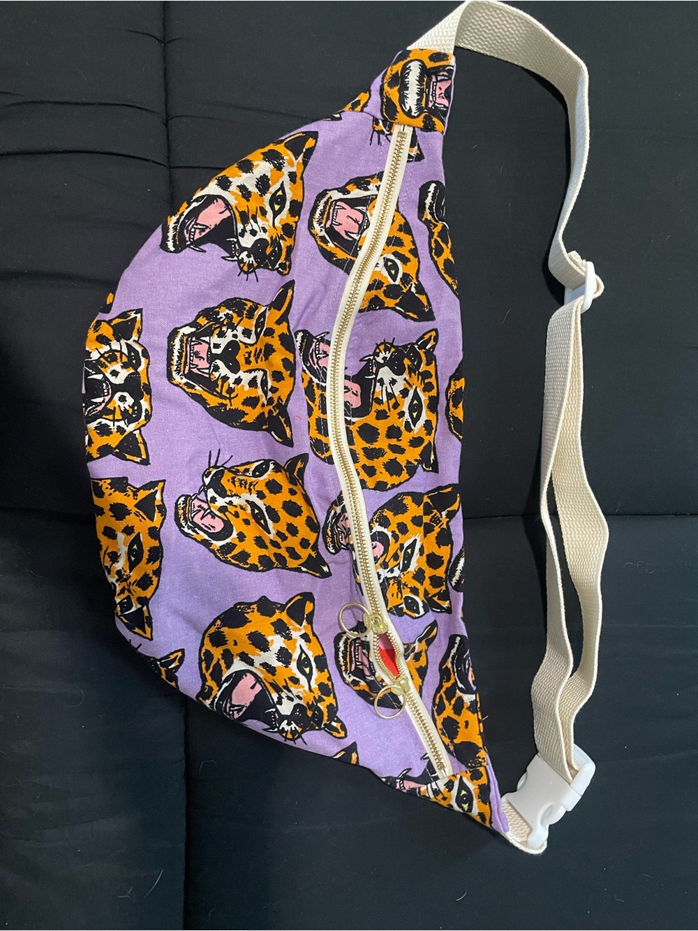 Nooworks Purple Leopard Print Crossbody Waist Bag with Orange Accents